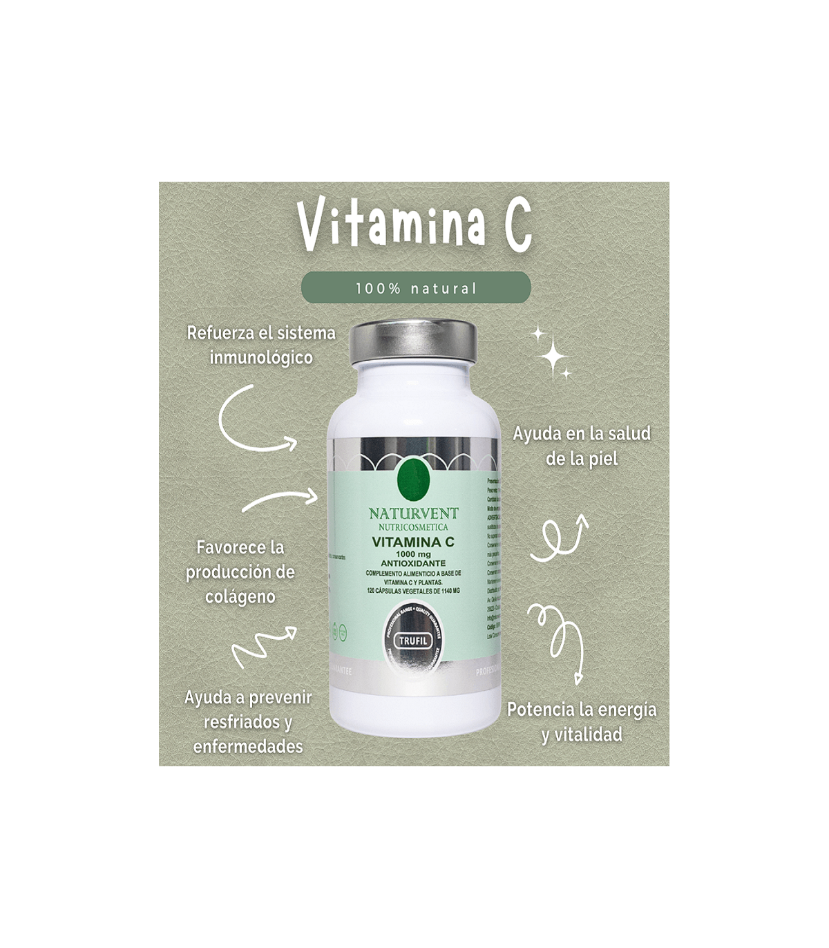 VITAMINA C 1000 mg. Potente Antioxidante.